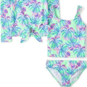 The Children's Place Girls Ombre Leaf 3-Piece Swimsuit (S/P 5/6)